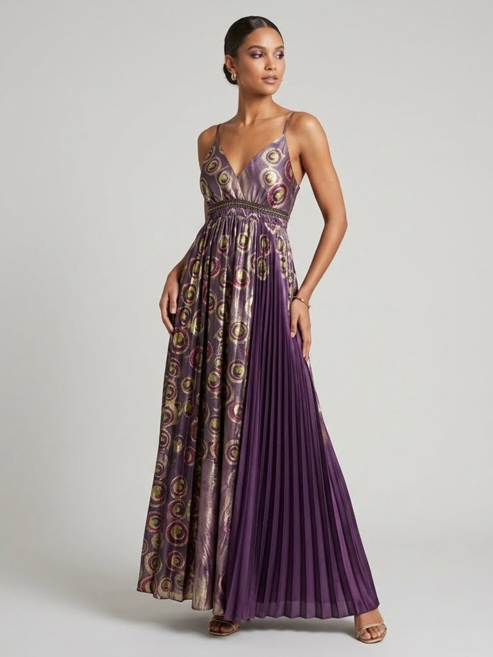 Step In Style Y2K Pleated Peacock Maxi Dress Size M